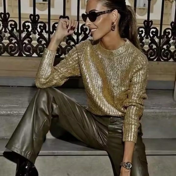 WOMENS GOLD KNITTED SWEATER - Picture 3 of 4